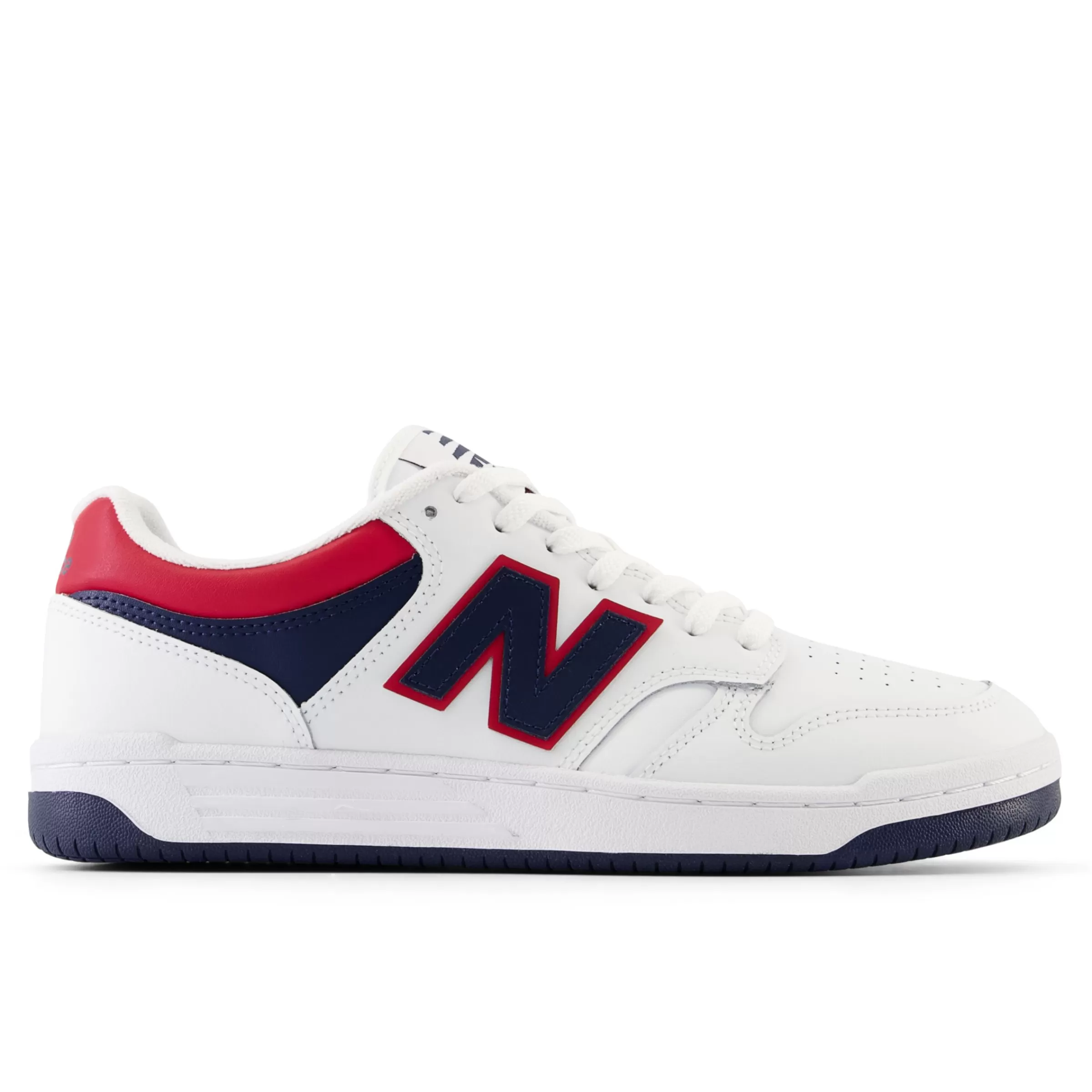 New Balance Chaussures Soldes-480 White avec Natural Indigo et Team Red