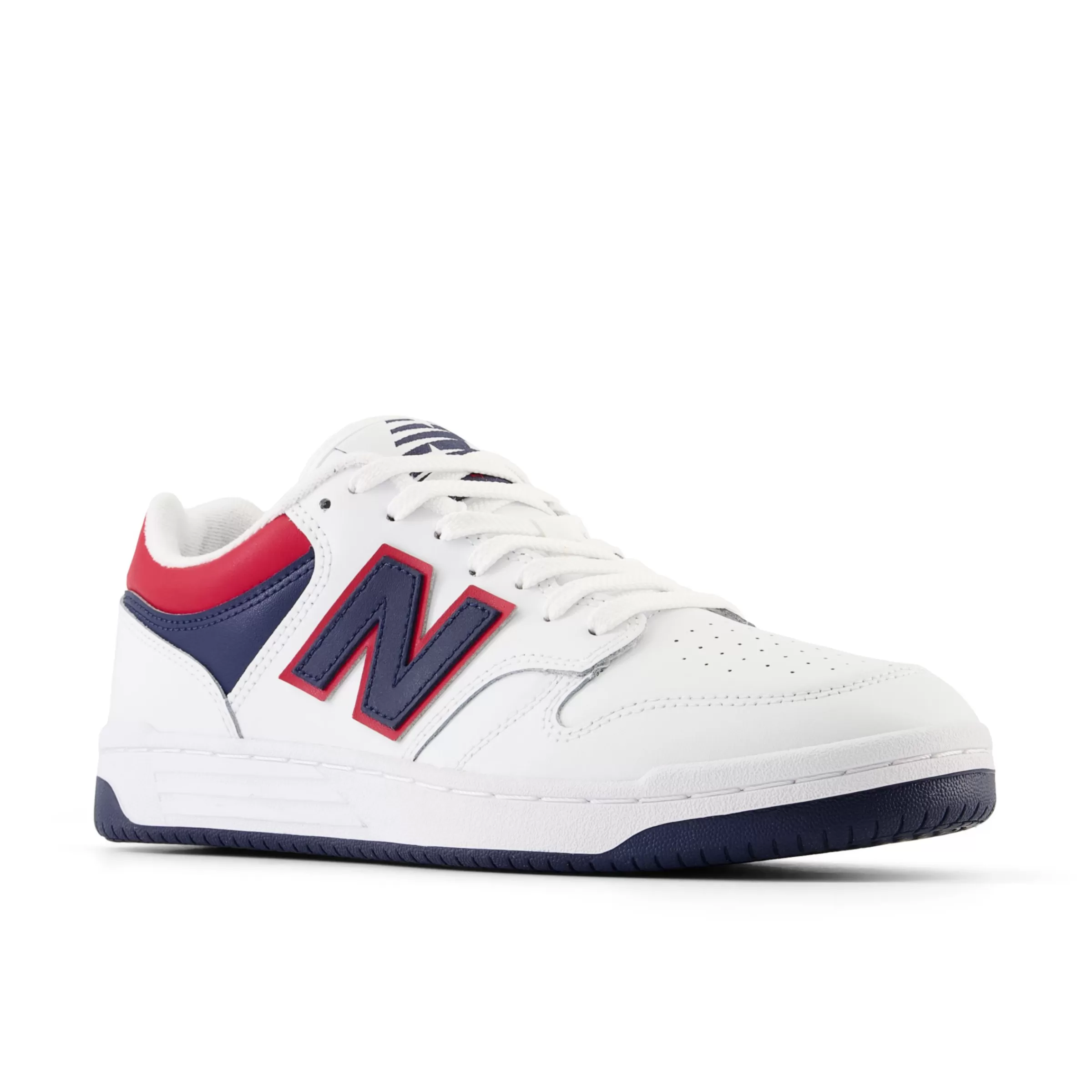 New Balance Chaussures Soldes-480 White avec Natural Indigo et Team Red