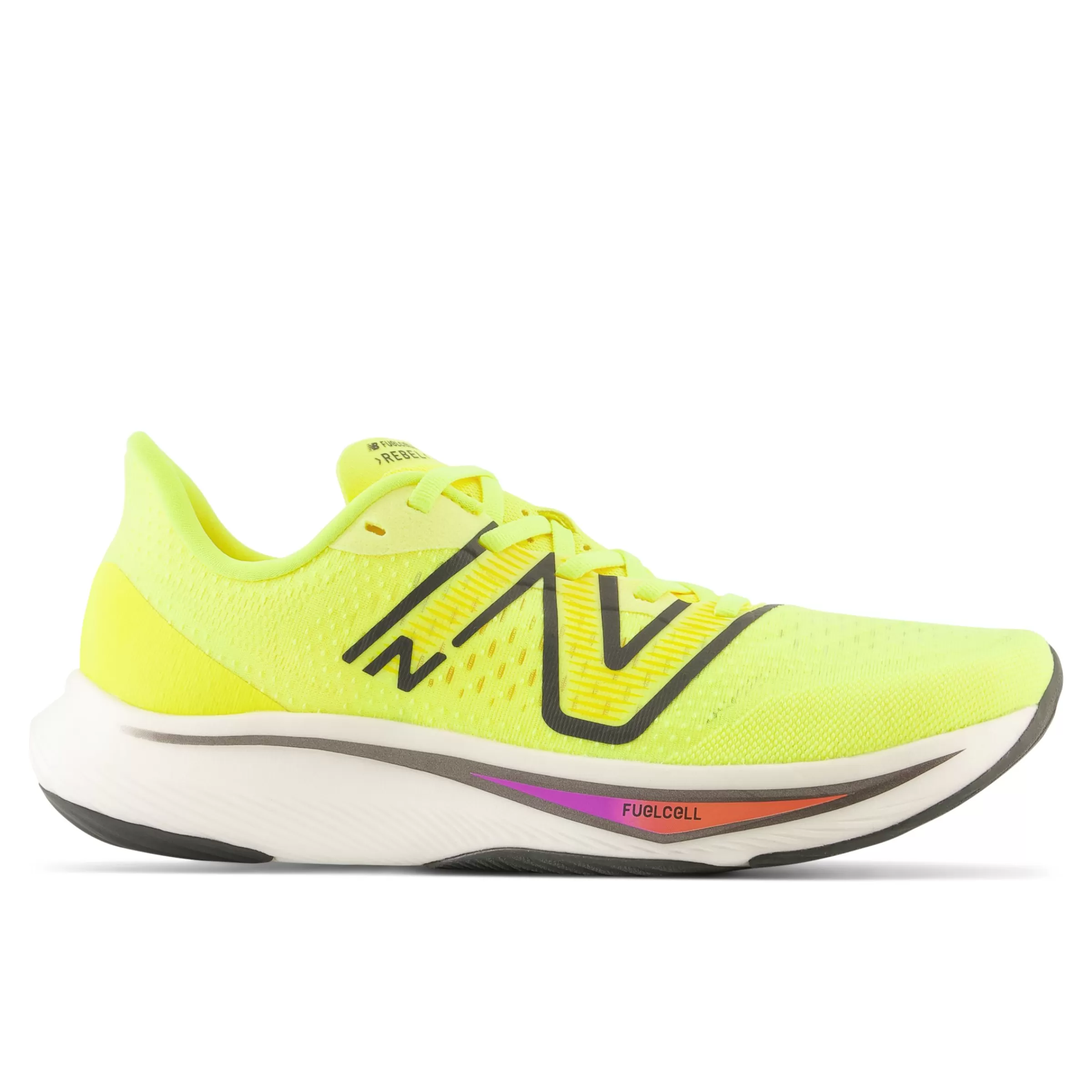 New Balance Chaussures de Running | Course de moyenne distance-FuelCellRebelv3 Cosmic Pineapple avec Blacktop et Neon Dragonfly