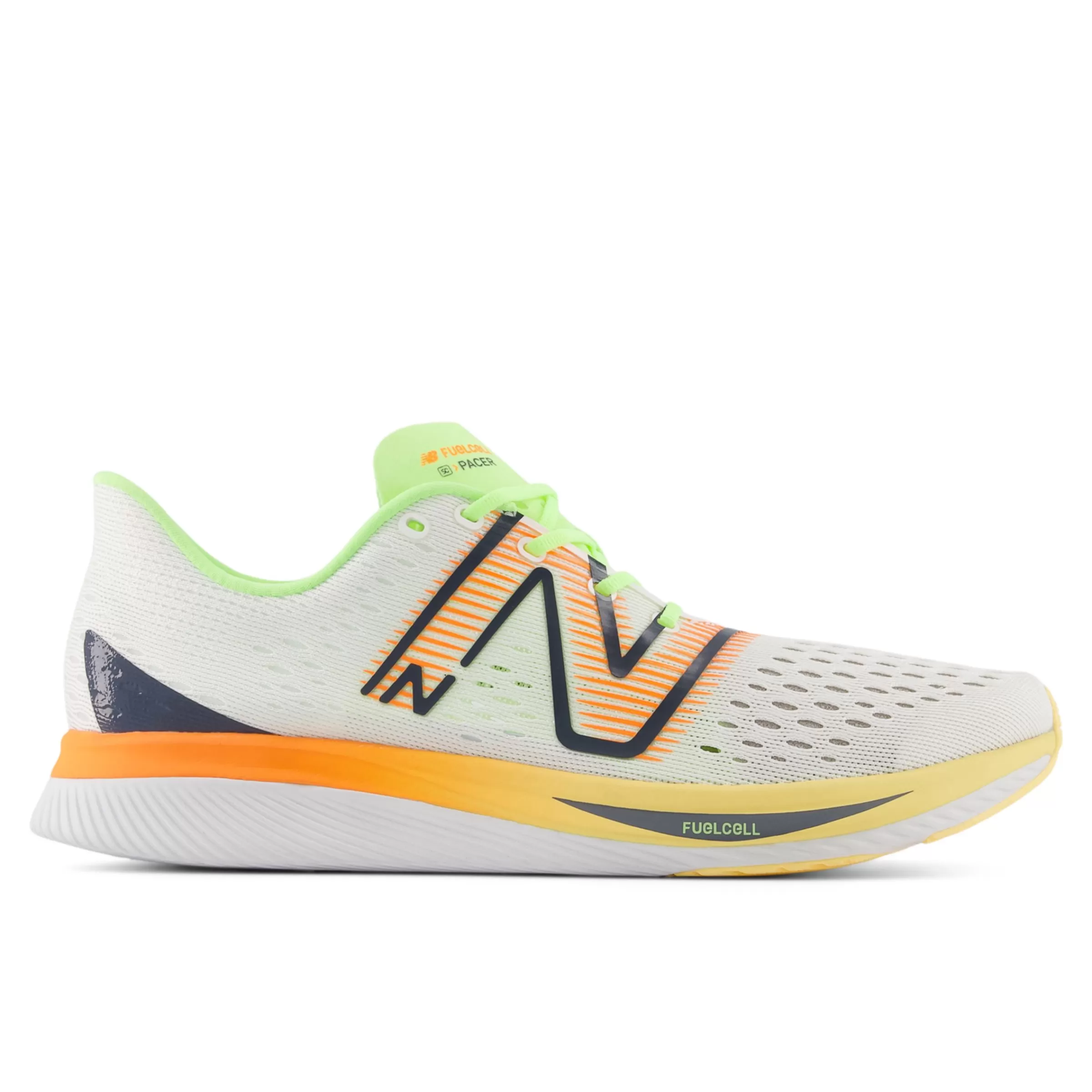 New Balance Chaussures de Running | Distance-FuelCellSuperCompPacer White avec Hot Mango et Bleached Lime Glo