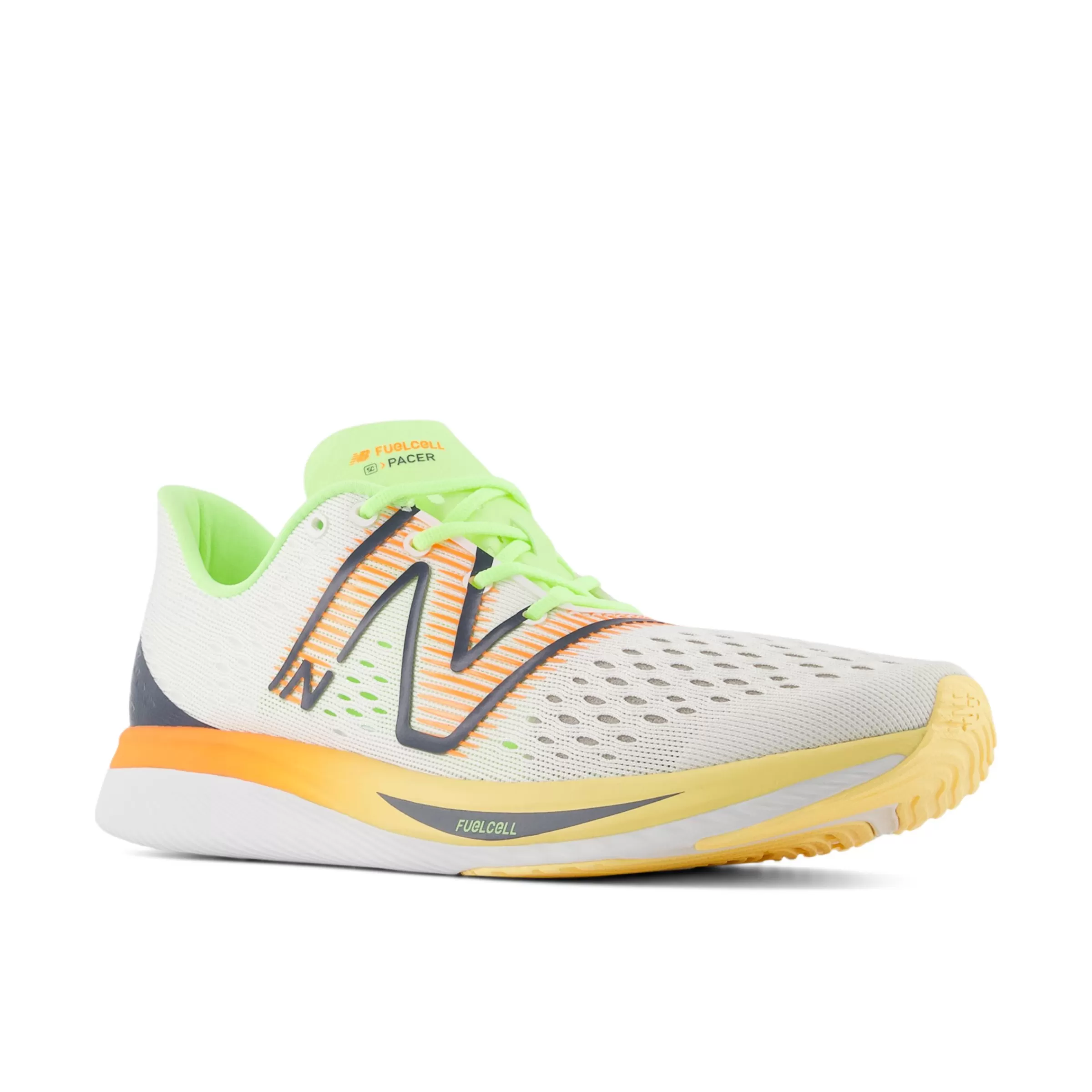 New Balance Chaussures de Running | Distance-FuelCellSuperCompPacer White avec Hot Mango et Bleached Lime Glo