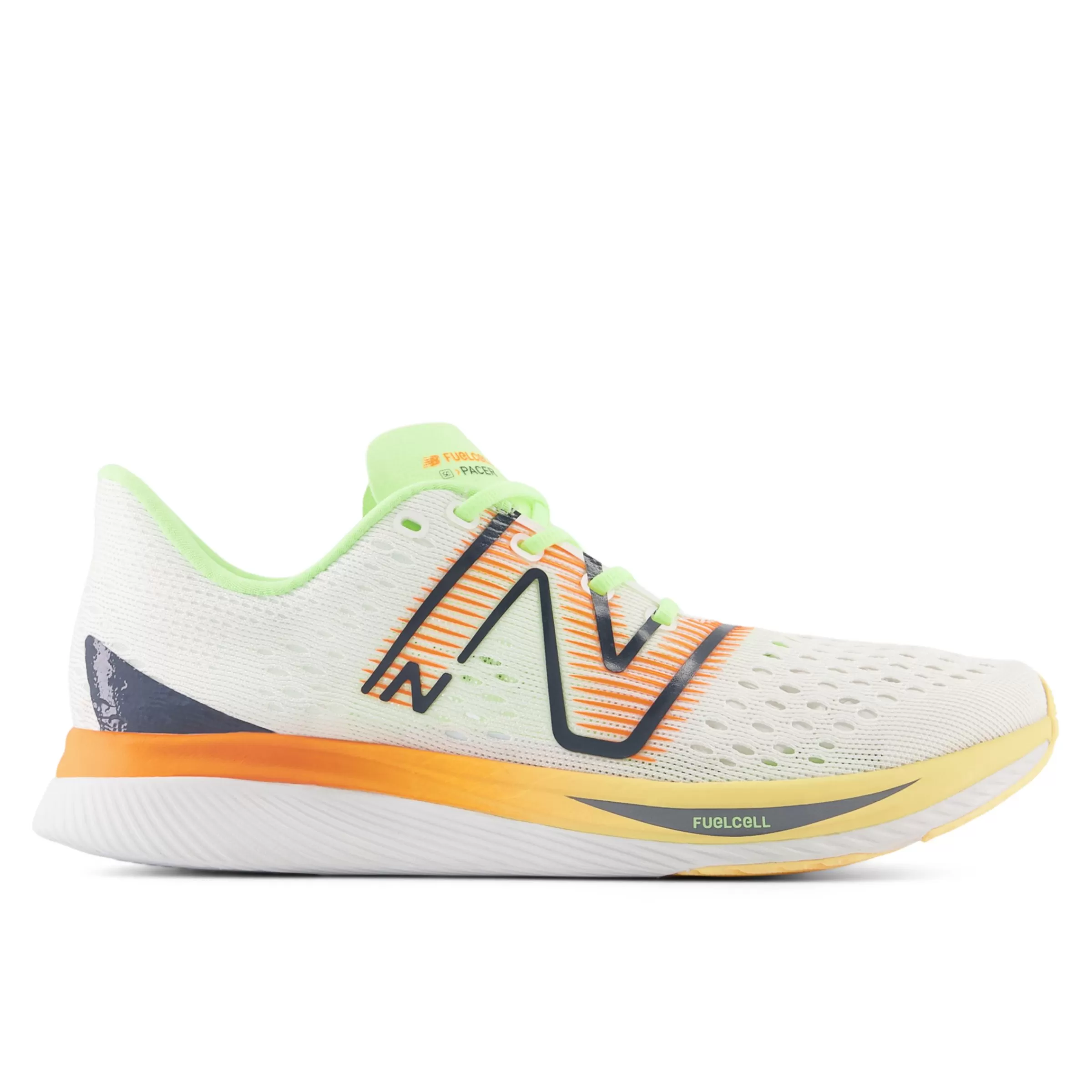 New Balance Chaussures de Running | Distance-FuelCellSuperCompPacer White avec Hot Mango et Bleached Lime Glo