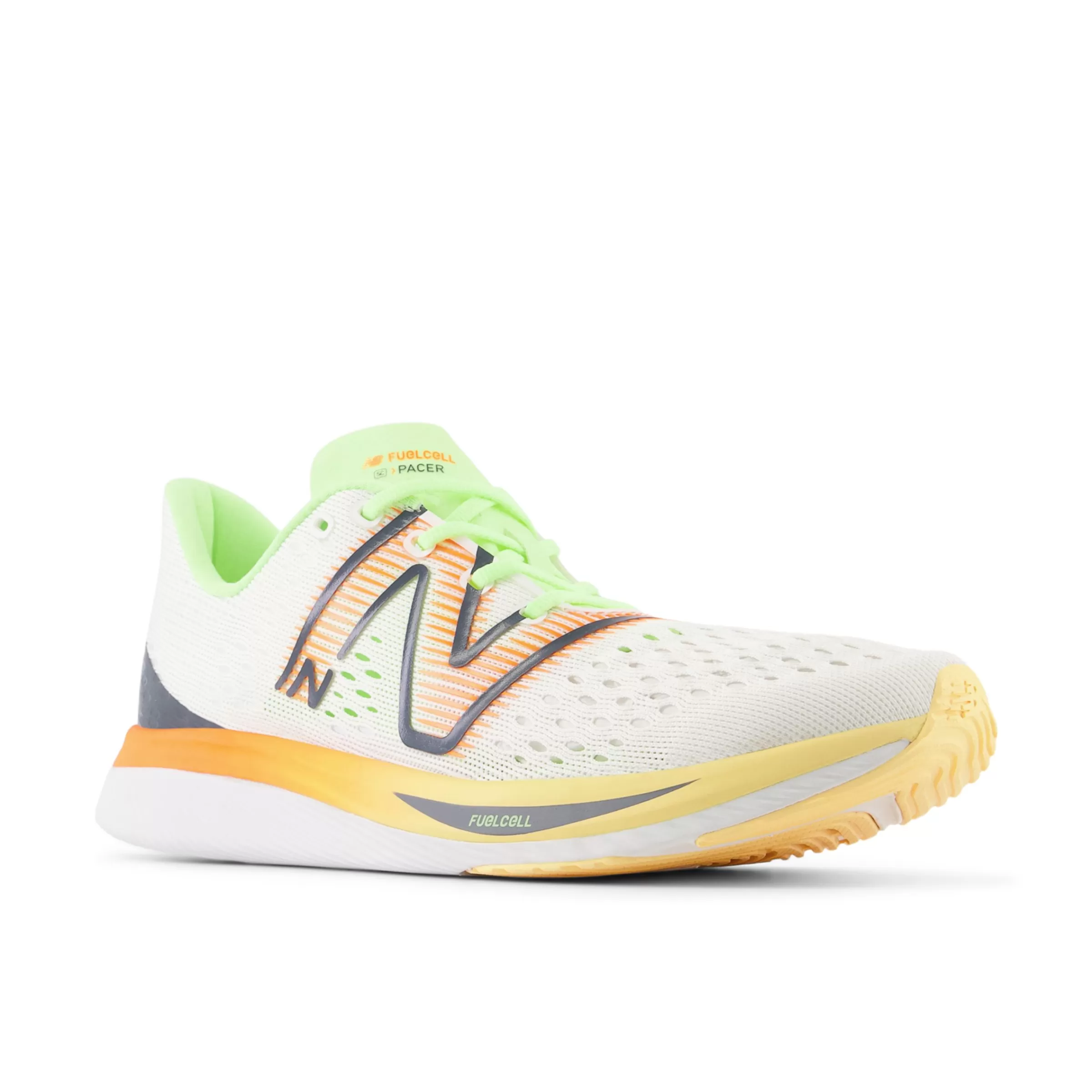 New Balance Chaussures de Running | Distance-FuelCellSuperCompPacer White avec Hot Mango et Bleached Lime Glo