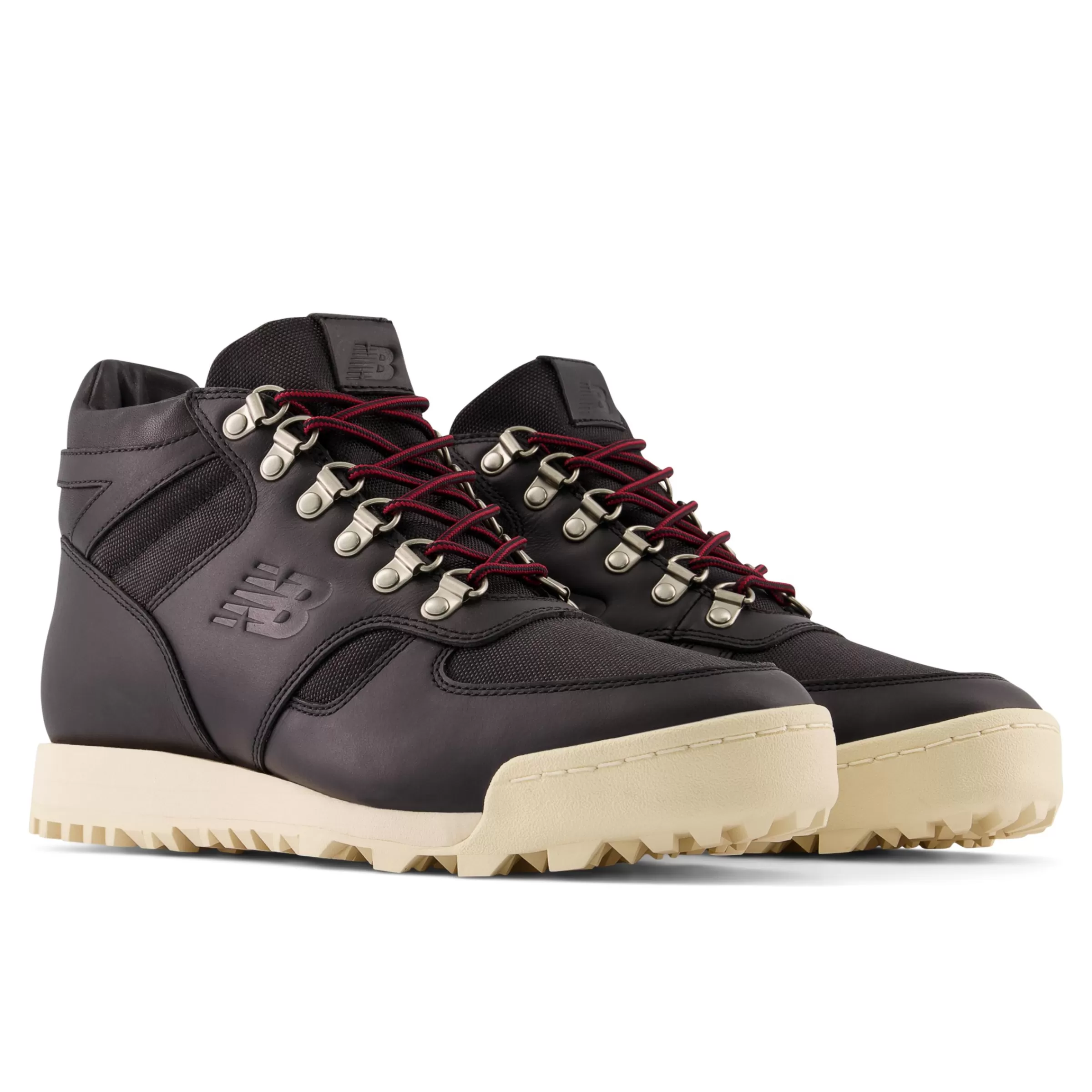 New Balance Chaussures Soldes-Rainier Black avec Macadamia Nut et NB Scarlet